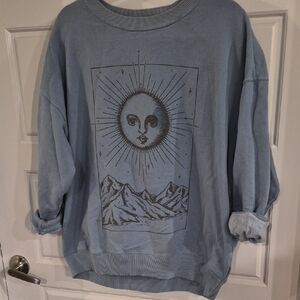 American Eagle Outfitters Sky Blue Oversized Graphic Crewneck Sweatshirt